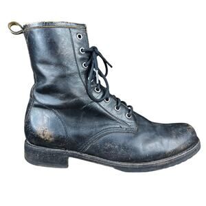 Frye Women’s Veronica Black Leather Distressed Combat Boot Size US 11 B